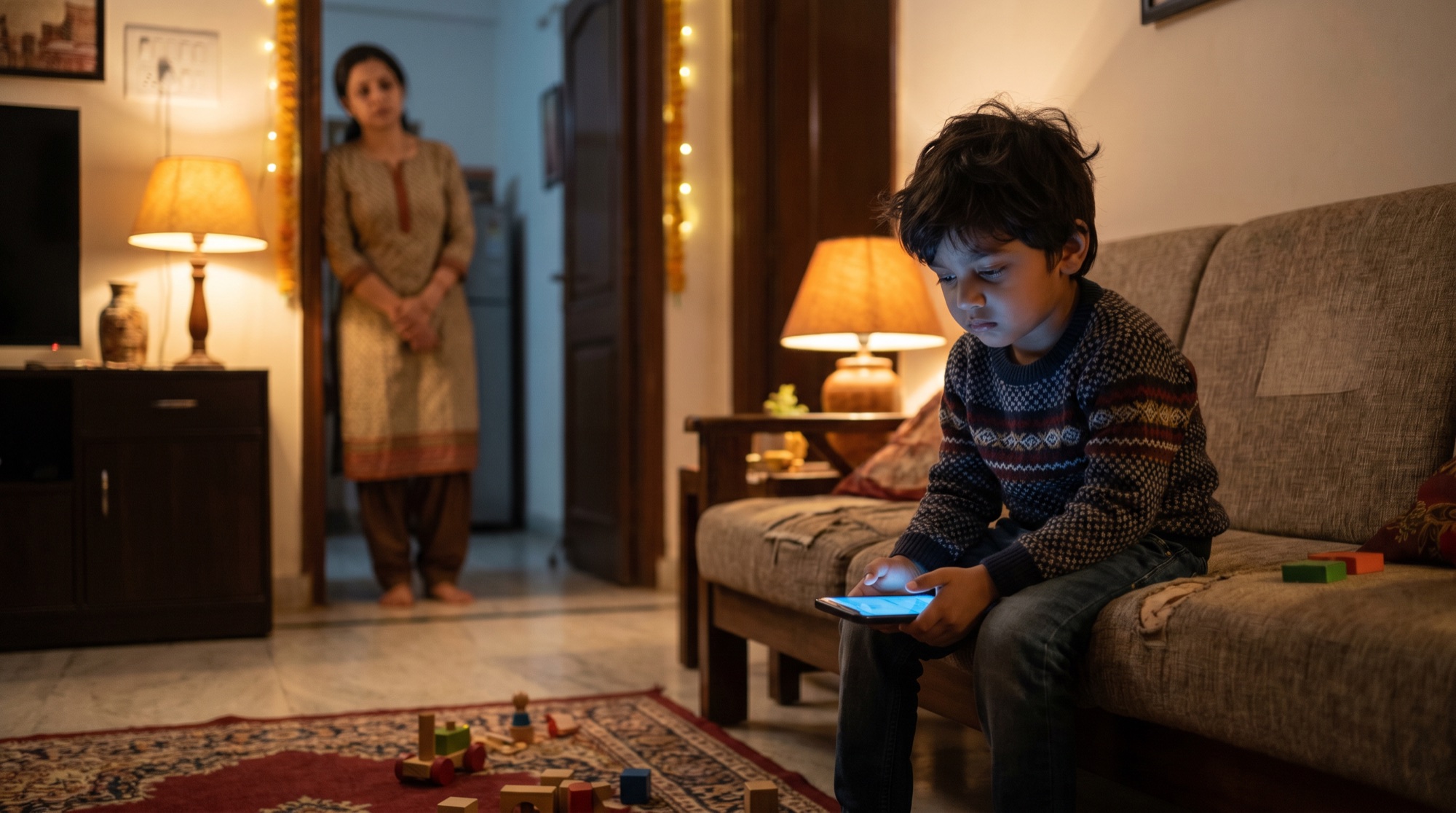 A child alone with a phone